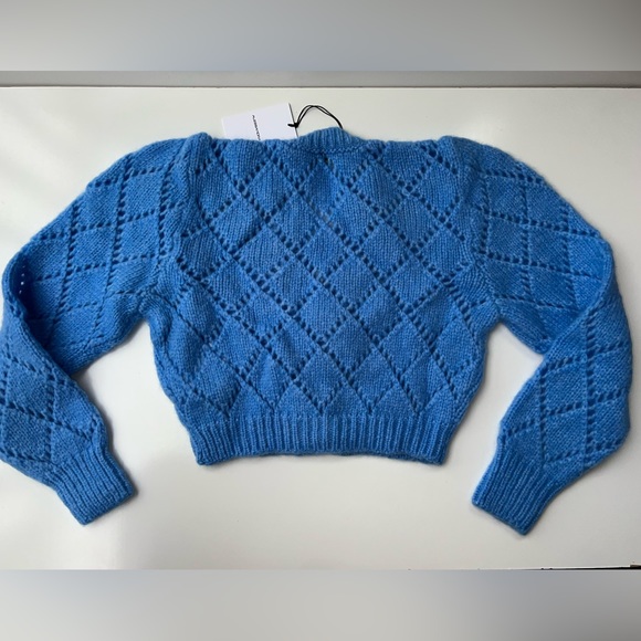 ALLESANDRA RICH Floral Wool Cropped Cardigan Light Blue Size 36 New - Picture 5 of 5